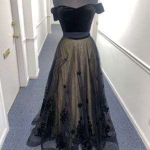 LA FEMME BLACK AND TAN PROM GOWN 2 PIECE NWT